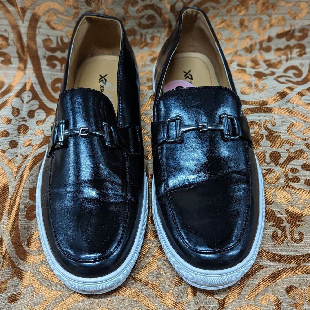 X Ray Men's 12 Black Slip‎ On Loafers with Silver Anchor Bit